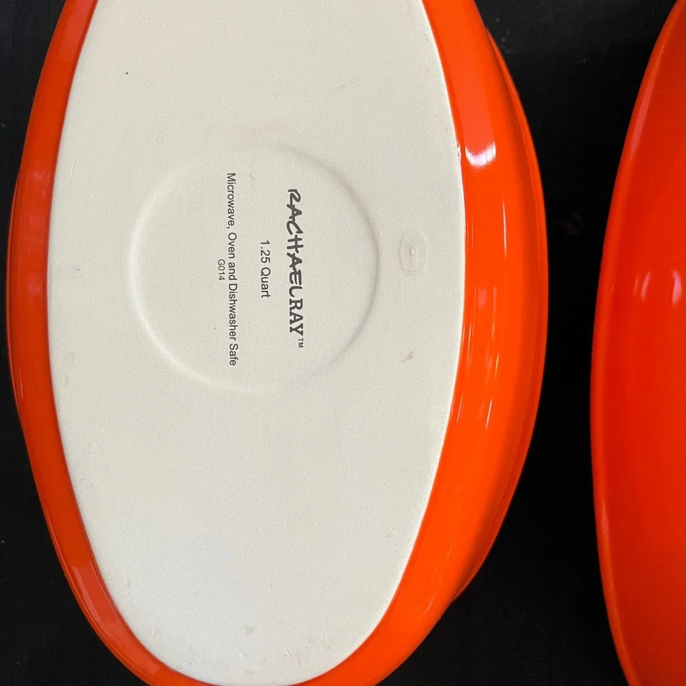 Rachael Ray Orange Stoneware Au Gratin Baker Set 1.25 Qt & 2.25 Qt G014 Oval